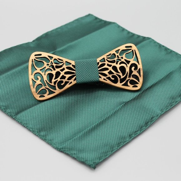 Mens bow tie neck wear adjustable green wood - Picture 7 of 7
